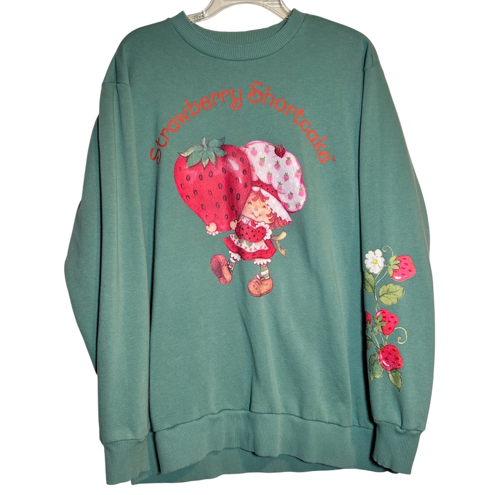 Strawberry Shortcake Graphic Sweatshirt Green Crew‎ Neck Women's Medium Classic